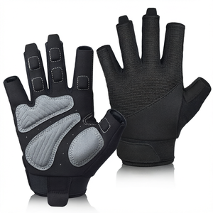 Gants de fitness demi-doigts en cuir PU noir, néoprène respirant, antidérapants, pour la musculation et l'entraînement en salle de sport - Product Image 1