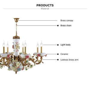 Style français Haut En Laiton Coloré En Céramique <span class=keywords><strong>Rose</strong></span> Fleur Mariage Lustre - Product Image 4
