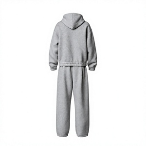 Completo <span class=keywords><strong>Tuta</strong></span> Sportiva Invernale Grigia con Cappuccio e Zip, in Cotone Pesante, Composta da Felpa con Cappuccio e <span class=keywords><strong>Pantaloni</strong></span> della <span class=keywords><strong>Tuta</strong></span>, Vestibilità Ampia, Due Pezzi, <span class=keywords><strong>Outfit</strong></span> Casual - Product Image 2