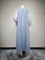 Robe Abaya Traditionnelle Musulmane à Col Montant et Manches Longues en Maille, Imprimé Ethnique, Ornée de Strass pour Femme