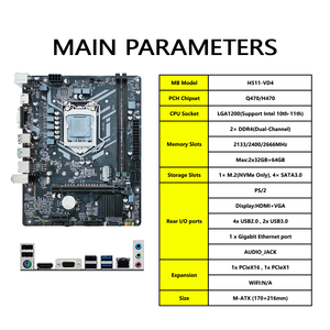 Placa base de escritorio Intel H510 compatible con CPU de 10ª y 11ª generación <span class=keywords><strong>DDR4</strong></span> <span class=keywords><strong>2666MHz</strong></span> NVME M.2 SATA3.0 USB3.0 Socket 64GB de capacidad de <span class=keywords><strong>RAM</strong></span> - Product Image 2