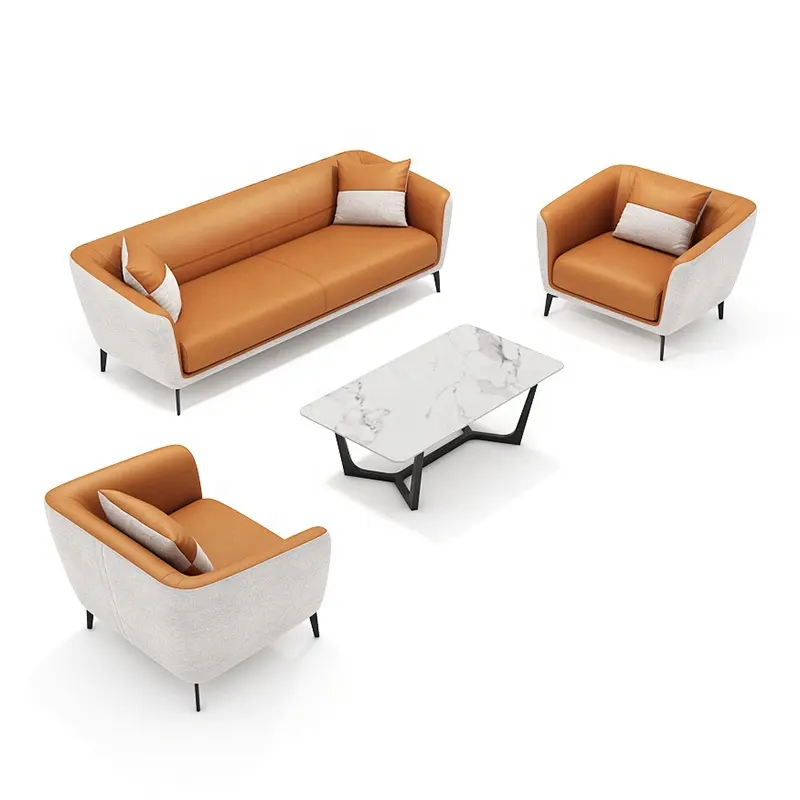 Canapé de mode Zone de réception 1 + 2 + 3 Combinaison de canapés de luxe Combinaison de canapés en cuir Table basse