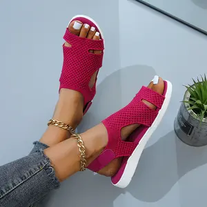Summer New European and American Lady Sandals Plus Size Breathable Elastic Knit Flat Leisure Women's Shoes