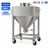Réservoir de stockage mobile en acier inoxydable SUS304 de 500 L avec fond conique, vanne sanitaire et roues verrouillables