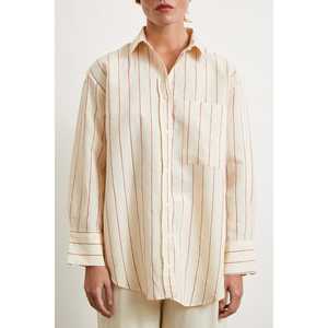 Chemise en modal à rayures contrastées fuchsia unisexe décontractée en popeline boutonnée pour tous les jours - Product Image 2