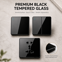 Prise électrique murale de luxe en verre trempé noir, prise britannique 13A, double prise 3 broches et interrupteur, prise murale universelle USB Type-C 18W