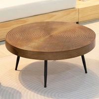 Table à thé moderne nordique créative en bois massif de style japonais, rétro, avec anneau de bois naturel, pour petit salon, motif rond