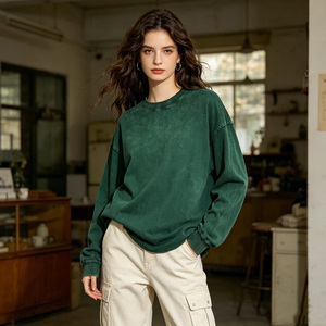 Sweat-shirt à col rond à manches longues en coton délavé à l'acide, coupe oversize, garantie qualité, vente en gros - Product Image 4
