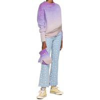 Pull en maille unisexe en mohair uni à col rond dégradé multicolore pour femme, vente en gros sur mesure