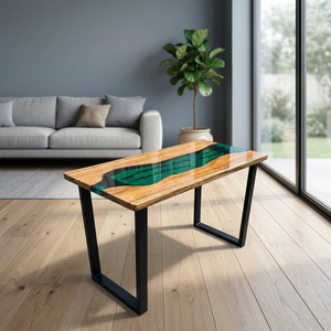 Designer Green & Beige Epoxy Resin <b>Table</b> – Luxury Handmade Furniture for <b>Dining</b>, Office & Living Room - Product Image 1