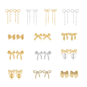 Personalizado coreano chapado en oro blanco grueso gran forma de corazón largo borla dos tonos latón arco Stud pendientes encanto colgante pendiente Mujer - Product Image 1