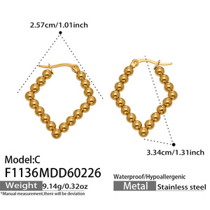 Pendientes de Aro Geométricos Vintage con Forma de Rombo, Acero Inoxidable, Cuentas Redondas, Chapado en Oro de 18K, Joyería Minimalista - Product Image 5