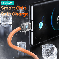 Kabel Charger Super Cepat USAMS SJ686 USB Type-C untuk Ponsel, Kabel Data Pengisian Cepat 66W dengan Lampu, Bahan Zinc Alloy
