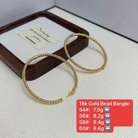 Bracelet jonc de luxe en or véritable 18 carats Au750, minimaliste, perlé, style vintage rétro, bijoux fins pour femme, vente en gros, empilable, cadeau