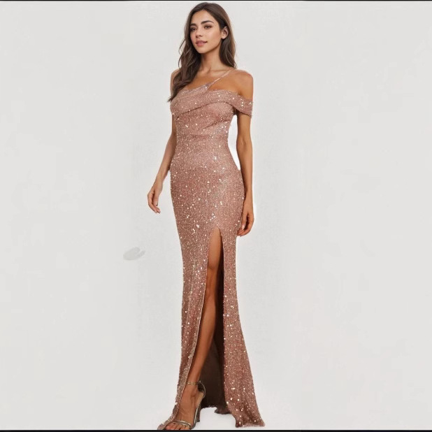 green emerald velvet dress High Life Rose Gold Sequin Square Neck Split Front Maxi Dress  Club L  London