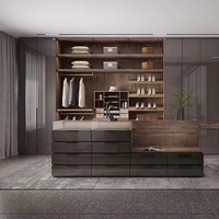 Système de rangement moderne pour vêtements, armoire sur mesure pour chambre à coucher, dressing en bois avec table