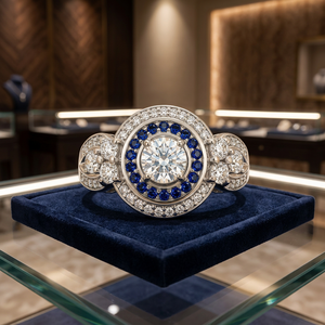 Anillo de Compromiso de Lujo GOURIK en Plata de Ley 925 con Zirconia Azul Corte Redondo y Banda Trenzada, Joyería de Boda para Mujer - Product Image 4
