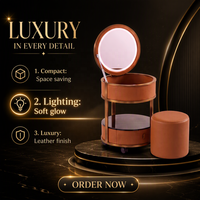 Coiffeuse moderne pour chambre d'hôtel/appartement, en acier inoxydable et pin, avec panneau mélaminé et miroir éclairé LED 3 couleurs