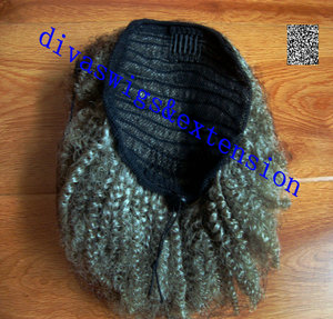 120g ekstensi rambut ekor kuda hitam & abu-abu Kinky, jepit gaya Yaki Brasil asli, hiasan Atasan Wanita perak abu-abu garam lada - Product Image 5