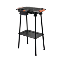Barbecue électrique sur pied 2000W, température réglable, sans fumée, pour extérieur, avec étagère de rangement, jardin, patio