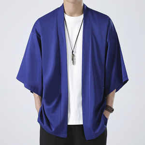 Chemise cardigan <span class=keywords><strong>kimono</strong></span> japonaise pour <span class=keywords><strong>homme</strong></span>, <span class=keywords><strong>streetwear</strong></span> d'été, respirante, couleur unie, vintage, simple, décontractée, vêtements pour <span class=keywords><strong>homme</strong></span> - Product Image 4