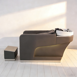 Chaise de lavage inclinable en acier inoxydable avec lavabo en céramique pour salon de beauté et équipement de <span class=keywords><strong>coiffure</strong></span> - Product Image 1