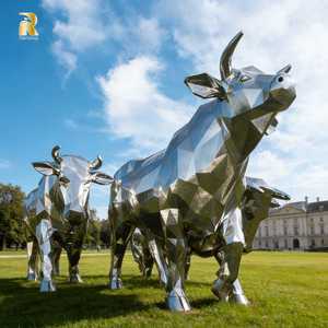 Sculpture de taureau géométrique en acier inoxydable grandeur nature RELONG pour décoration extérieure moderne - Product Image 2