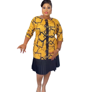 Abito in Pizzo con Stampa Africana 2024, Design Turco, Taglie Forti, Vestito Plissettato a Contrasto, Moda Femminile, Stile da Ufficio - Product Image 1