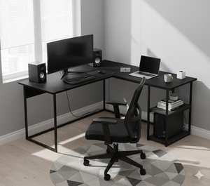 Modular Portable Computer <b>Desk</b> Laptop Stand Shelves Storage Wooden Top Metal Frame European Style Home Office Study PC - Product Image 2