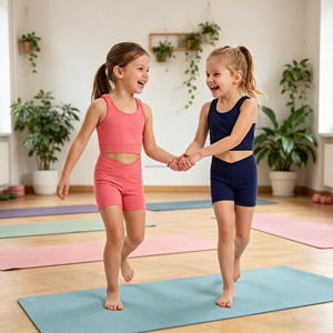 Vêtements de sport respirants pour enfants en gros en stock – Ensemble de tenue de tennis pour filles avec soutien-gorge de yoga en tissu doux et short de course – Faible MOQ - Product Image 2