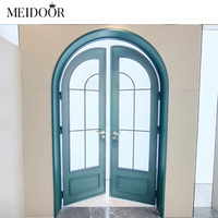 Puerta Arqueada Principal de Entrada Exterior Francesa Meidoor, Puerta Arqueada de Vidrio Moderna, Aislamiento Interior y Exterior, Puertas de Aluminio Negras