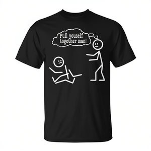 T-shirt divertente con disegno a fumetti 'Pull Yourself Together', camicia casual da uomo nera - Product Image 2