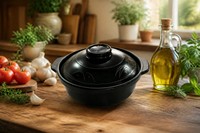 Marmite coréenne noire en pierre Ttukbaegi avec couvercle, pot à ragoût en terre cuite, céramique gravée à motifs floraux, résistant à la chaleur, vente en gros