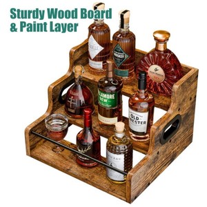 Estante de exhibición de vino de madera de varias capas, estante de almacenamiento de escritorio de madera maciza de 3 niveles para organizar botellas de licor - Product Image 3