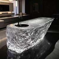 Table d'îlot Juyuan en acrylique haut de gamme sur mesure, pièce d'art transparente en cristal de glace pour la décoration de villas, cuisines, hôtels et salles d'exposition