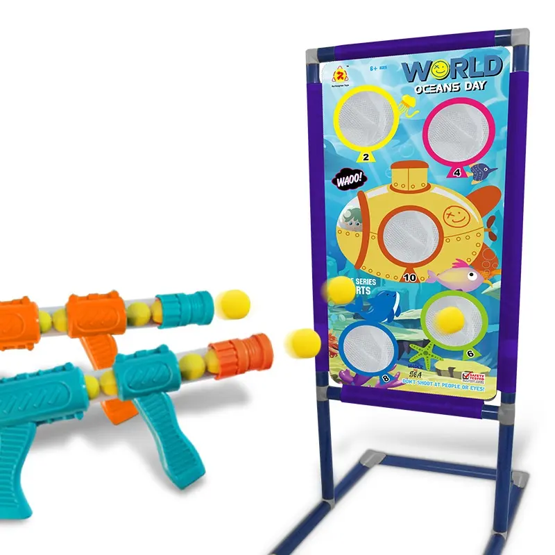 Neue beliebte Spielzeuge Schießobjektiv Eva weicher Projektil luftbetriebenes Spielzeuggewehr Netzbeutel Zielrahmen mobile Schießspielzeuge