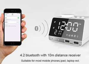 Custom K11 Mirror Display Digital <b>Alarm</b> <b>Clock</b> FM <b>Radio</b> USB Charging Ports Snooze Function Hotel Bedroom Office Desk <b>Bedside</b> - Product Image 6