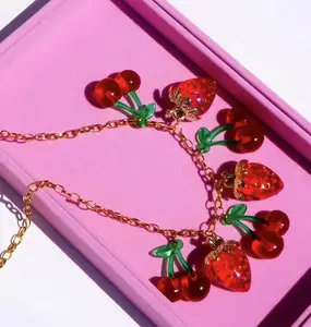 New Model Sweet Fruit Cherry Strawberry 18k Gold Plated Fashion Jewelry Gold Chain Necklace For Girls And Women Jewelry