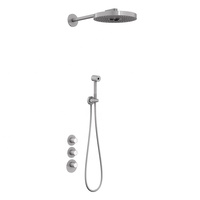 Ensemble de douche thermostatique à trois poignées Jet de massage par la pluie douce Pause Robinets en laiton dissimulés pour hôtels Cuivre brossé Céramique