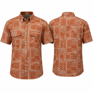 <b>Western</b> Top For <b>Men</b> Paisley Print Short Sleeve Pearl Snap Cowboy <b>Shirt</b> Dual Pocket Ranch Wear Custom Logo Country Style - Product Image 2