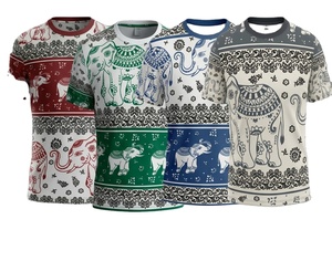 T-shirt à manches courtes et col rond avec imprimé sublimation éléphant et fleurs. Fabriqué en micro-polyester 130 g/m². - Product Image 1