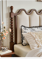 Lit Rétro Français en Bois de Cerisier Massif avec Tête de Lit en Cuir Souple, 1,81 m x 5 m, Lit Double Style Antique, Meuble de Chambre