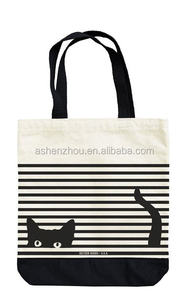 Sacs en toile de coton personnalisés, sac de plage promotionnel en coton, sac fourre-tout rayé noir et blanc pour femmes - Product Image 5