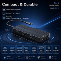 Base de Conexión USB-C 8 en 1 con Doble Salida 4K+60Hz +1080P VGA, 2.0 100W PD, 3x5Gbps USB3.0, Audio/Micrófono de 3.5mm, Carcasa de Aluminio