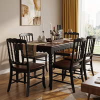 Table à manger vintage de style français en bois massif avec tiroirs, plateau rectangulaire de 16 mètres, rétro noir, pour usage domestique, 6 places, à assembler