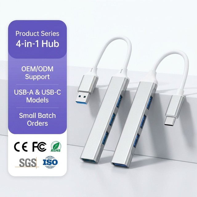 Advanced 4-Port USB 3.0 Hub Aluminum Alloy 4-In-1 High Speed USB Converter for Laptop iPad Mobile Phone Hard Drive