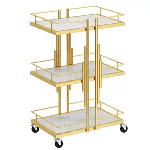 Beauty New Design Makeup Salon Cart 3 Tiers Pedicure Spa Nail Shop Trolley Gold Beauty Trolley With Lockable Wheels ZY-818