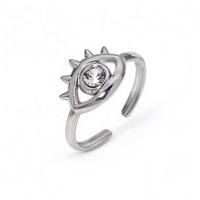 Nouvelle bague ajustable ouverte pour femme en acier inoxydable plaqué or 18 carats, anti-ternissement, avec zircon incrusté motif œil protecteur