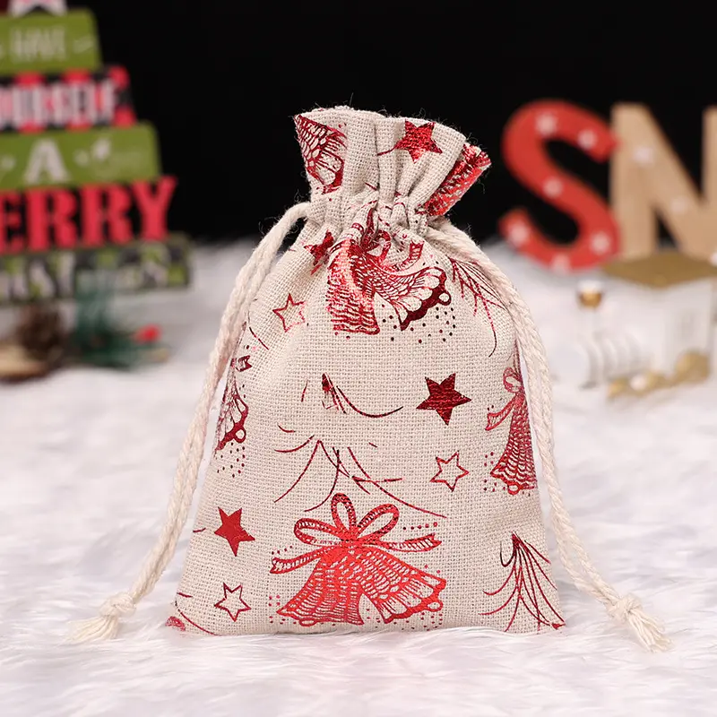 새로운 뜨거운 산타 자루 2023 사용자 정의 졸라매는 끈 빈 사탕 선물 가방 레드 캔버스 크리스마스 자루