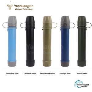 Stainless Steel Water Bottle Blue with Gray Lid and Carabiner for Hiking and Camping All Seasons 1PC - Product Image 4